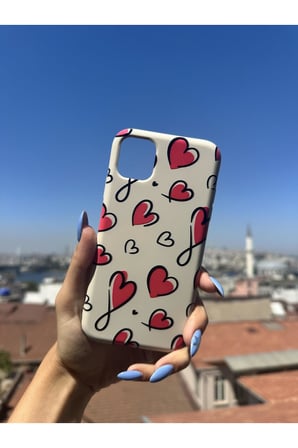 Huawei Y9 prime 2019 Uyumlu Kırmızı Kalpler Tasarımlı Telefon Kılıfı - Krem