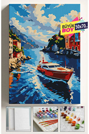 Sayılarla Boyama Seti Numaralı Tuval Fırça Boya Dahil Kasnaklı Set 50x70 Cm - HÜCUM BOTU