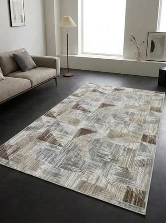 Dinar Gri Kahve Kaymaz Taban Yıkanabilir Kesme Yolluk Halı Modern Desen