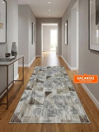 Dinar Gri Kahve Kaymaz Taban Yıkanabilir Kesme Yolluk Halı Modern Desen