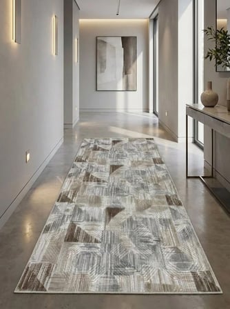 Dinar Gri Kahve Kaymaz Taban Yıkanabilir Kesme Yolluk Halı Modern Desen