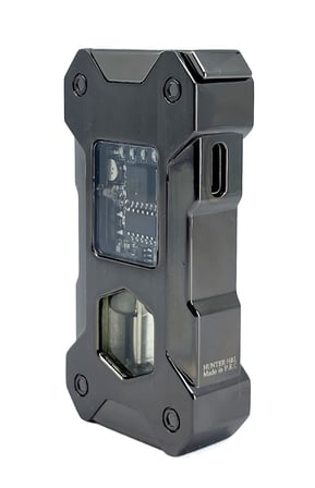 Hunter Elektronik Devre Tasarımlı, Şeffaf Gaz Hazneli, Mavi Alevli, USB Şarjlı Lüks Metal Çakmak - Hediyelik Kutulu (Füme)
