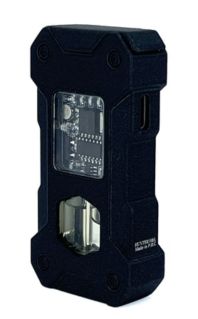 Hunter Elektronik Devre Tasarımlı, Şeffaf Gaz Hazneli, Mavi Alevli, USB Şarjlı Lüks Metal Çakmak - Hediyelik Kutulu (Siyah Crackle)