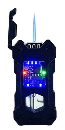Hunter Elektronik Devre Tasarımlı, Şeffaf Gaz Hazneli, Mavi Alevli, USB Şarjlı Lüks Metal Çakmak - Hediyelik Kutulu (Siyah Crackle)