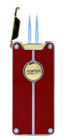 Hunter Lüks Şarj Edilebilir USB Çakmak – LED Şarj Göstergeli, Metal Gövde, Özel Kutusunda Hediyelik Çakmak (Kırmızı - Gold)