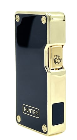 Hunter Lüks Metal Gövdeli, Şarjlı USB ve Gazlı Çift Alevli Çakmak - Özel Hediyelik Kutulu (Siyah - Gold)