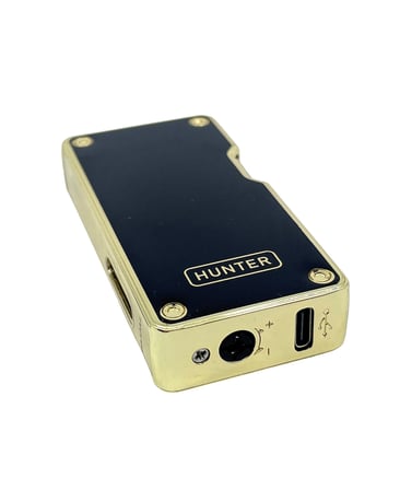 Hunter Lüks Metal Gövdeli, Şarjlı USB ve Gazlı Çift Alevli Çakmak - Özel Hediyelik Kutulu (Siyah - Gold)