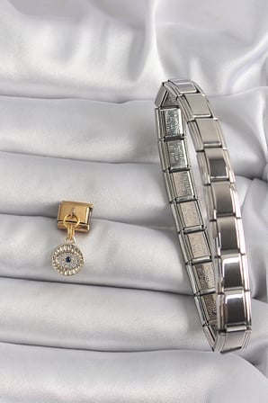 316L Çelik Gold Renk Sallantı Zirkon Taşlı Göz Model Nomination Charm 5886