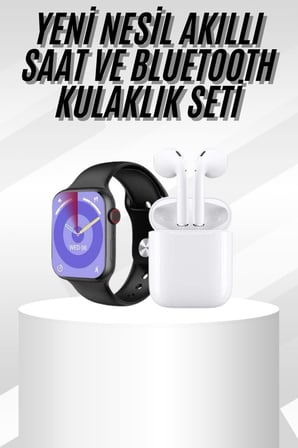 Yeni Nesil Akıllı Saat Ve Kulaklık Seti Gümüş Kasa Zarif Tasarım Çok Fonksiy