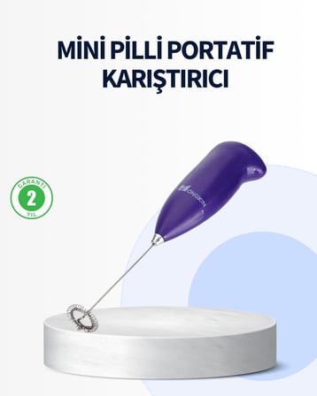 Mini Pilli Portatif Karıştırıcı – Cappuccino Latte Frappe ve Kahve Köpürtü