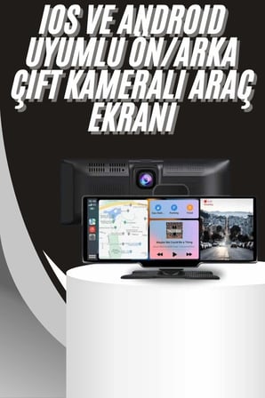 4K 10.2 İnç Çift Kameralı Araç Multimedya Ekranı CarPlay Kablosuz Tüm Cihazla