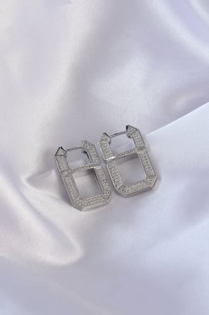 Vip Seri Pirinç Gümüş Renk Zirkon Taşlı Serenay Küpesi 5886