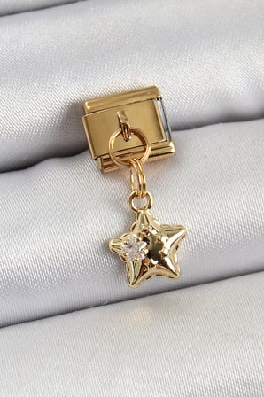 316L Çelik Sallantılı Zirkon Taşlı Yıldız Model Gold Renk Nomination Charm 58