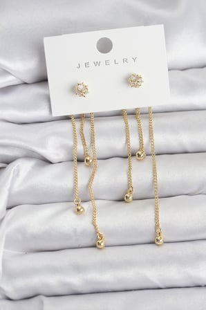 Topçuk Model Gold Renk Pirinç Sallantılı Kadın Küpe Seti 5886