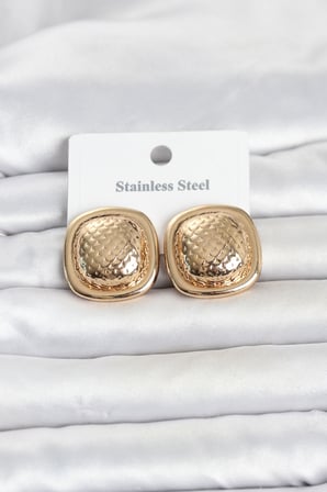 316L Çelik Gold Renk Düğme Model Kadın Küpe 5886