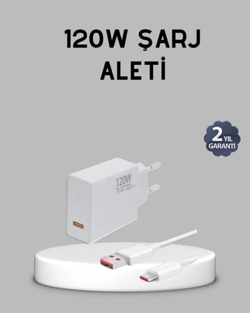 120W Süper Hızlı Şarj Adaptörü – Type-C Kablo Dahil Yüksek Voltaj Korumalı