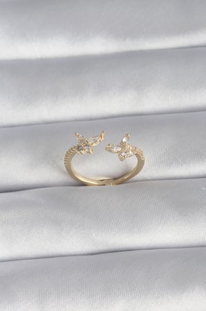 Pirinç Gold Renk Zirkon Taşlı Kelebek Model Kadın Yüzük 5886