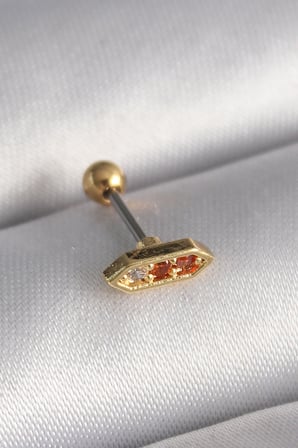 316L Çelik Gold Renk Turuncu Zirkon Taşlı Tragus Piercing 5886