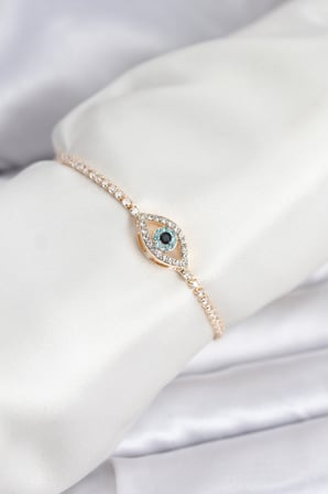 Göz Model Zirkon Taşlı Gold Renk Asansörlü Su Yolu Bileklik 5886