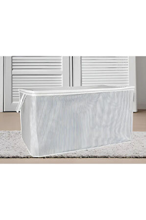 Alas Gri Çizgili Fermuarlı Maxi Boy Hurç Yastık-yorgan-kıyafet Düzenleyici 75*40*40 Cm