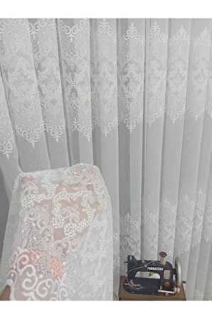 Hürrem Model Tasarım 2Kat Pileli Ara Nakışlı Salon Tül Perdesi