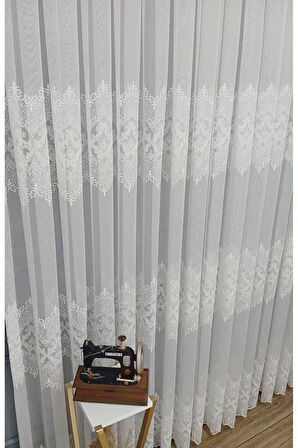 Hürrem Model Tasarım 2Kat Pileli Ara Nakışlı Salon Tül Perdesi