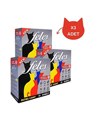 Feles Natural Tozsuz Karbonlu Kedi Kumu 8 Litre 3 Adet