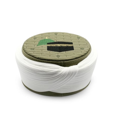 Hac Umre Sarığı – Beyaz Kumaş – Yeşil Takke – Düz Sarım – Mekke-Medine – 5 Metre