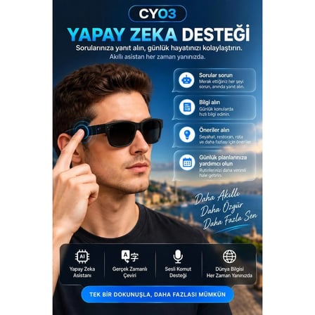 CY03 Akıllı Kameralı Gözlük 8 MP 1080P Video Kayıt Bluetooth WiFi AI Çeviri Destekli