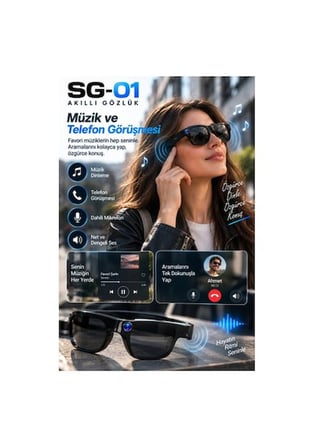 SG01 8 MP Kameralı Akıllı Gözlük 1080P Video Kayıt WiFi Bluetooth Yapay Zeka AI Çeviri
