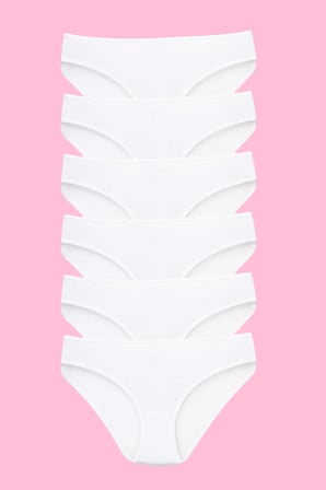 Premium Esnek Slip Düz Renk Üçgen Kalıp Kız Çocuk Külot Beyaz %100 Pamuk 6'lı Paket