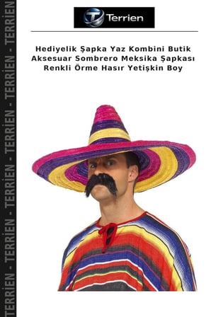 Hediyelik Şapka Yaz Kombini Butik Aksesuar Sombrero Meksika Şapkası Renkli Örme Hasır Yetişkin Boy
