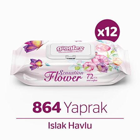 Giggles Sensation Flower Islak Havlu 72'li 12 Paket 864 Mendil