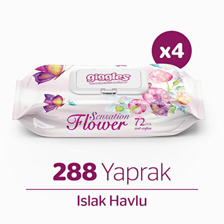 Giggles Sensation Flower Islak Havlu 72'li 4 Paket 288 Mendil