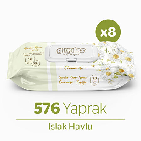 Giggles Sensation Flower Islak Havlu 72'li 8 Paket 576 Mendil