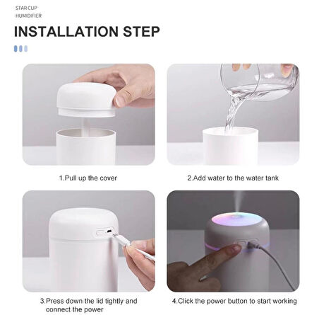 Led Işıklı 3'ü 1 Arada Ultrasonik Hava Nemlendirici ve Aroma Difüzörü (300ml kapasiteli)