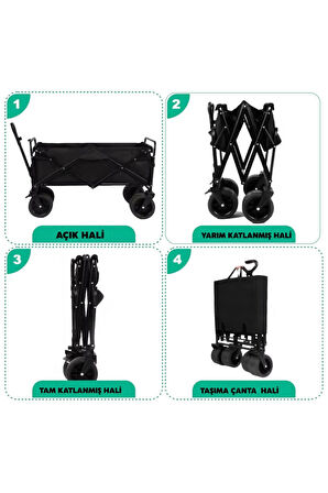 Katlanır El Arabası Wagon Araba Kamp Arabası 100 Kg Taşıma Kapasiteli Outdoor Plaj Kamp Arabası