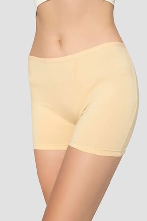 Özel Seri Modern Yeni Sade 3'lü Paket Kadın Ten Boxer Şort Pamuklu Likralı