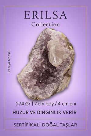 Sertifikalı Ametist Kuvars Taşı Kütlesi 274 Gr – Ham Doğal Kristal Dekoratif Taş Parçası