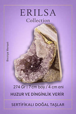 Sertifikalı Ametist Kuvars Taşı Kütlesi 274 Gr – Ham Doğal Kristal Dekoratif Taş Parçası