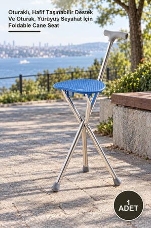 1 Adet Katlanabilir Baston Sandalye – Oturaklı, Hafif Taşınabilir Destek Ve Oturak, Yürüyüş Seyahat İçin Foldable Cane Seat
