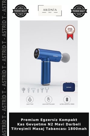 Premium Egzersiz Kompakt Kas Gevşetme N2 Mavi Darbeli Titreşimli Masaj Tabancası 1800mah