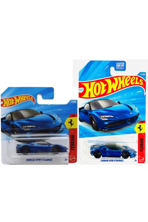 Ferrari SF90 Stradale Mavi Uzun ve Kısa Kart 2'li Set Oyuncak Araba