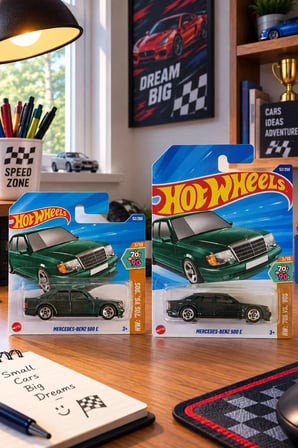 Mercedes-Benz 500 E Yeşil Uzun ve Kısa Kart 2'li Set Oyuncak Araba