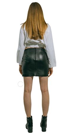 Mini Etek Hakiki Kuzu Derisi Siyah Aidan