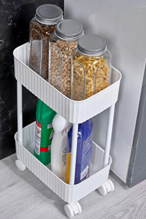 EASY 2 KATLI ÇOK AMAÇLI RAF BANYO VE MUTFAK ORGANİZER DÜZENLEYİCİ (TEKERLEKLİ)