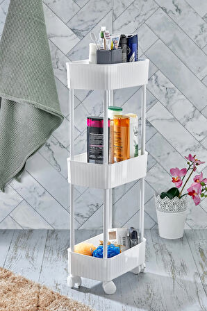 Easy 3 Katlı Çok Amaçlı Raf Banyo Ve Mutfak Organizer Düzenleyici (TEKERLEKLİ)