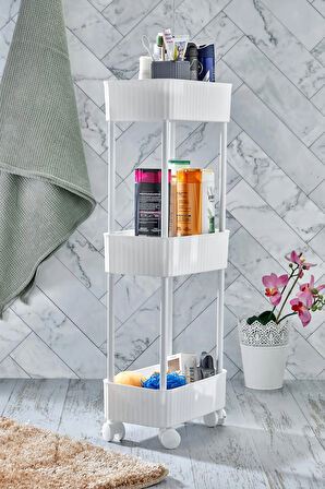 Easy 3 Katlı Çok Amaçlı Raf Banyo Ve Mutfak Organizer Düzenleyici (TEKERLEKLİ)