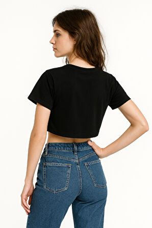 Siyah Kadın Oversize  Crop Top Modelleri | Headwear Kalitesi ve Şıklığı |İpek Apre