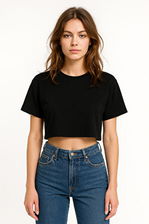 Siyah Kadın Oversize  Crop Top Modelleri | Headwear Kalitesi ve Şıklığı |İpek Apre
